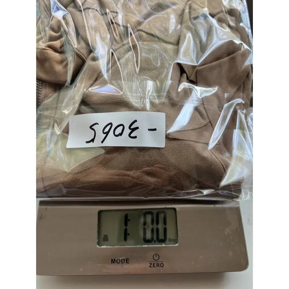 Mote Womens Tan Khaki Faux Suede Draped Full Zip Stretch Moto Jacket XXL Brown - Picture 9 of 9